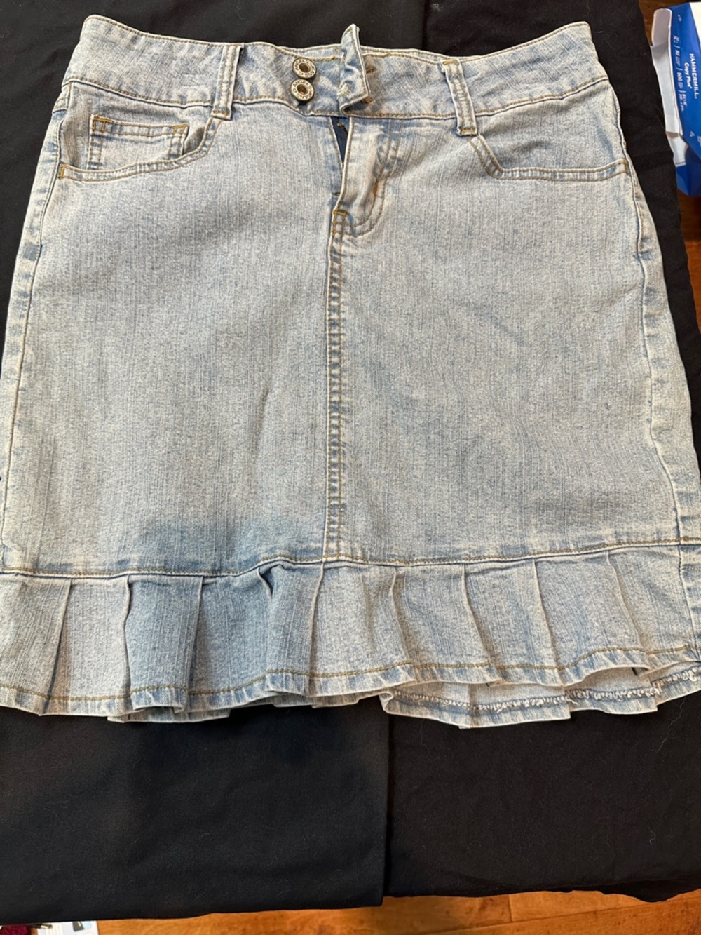 Angels Light Blue Denim Mini Skirt with Ruffle Hem